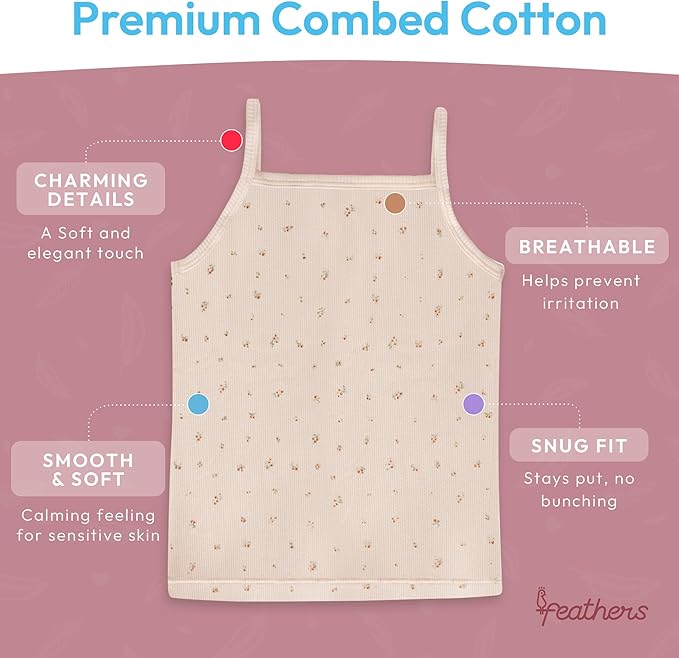 Feathers Super Soft Girls Undershirts Tagless Camisoles – Cotton Cami Girls Tank Tops (3 Pack)