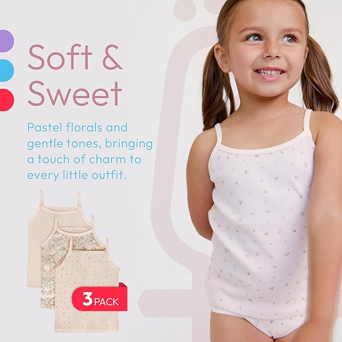 Feathers Super Soft Girls Undershirts Tagless Camisoles – Cotton Cami Girls Tank Tops (3 Pack)