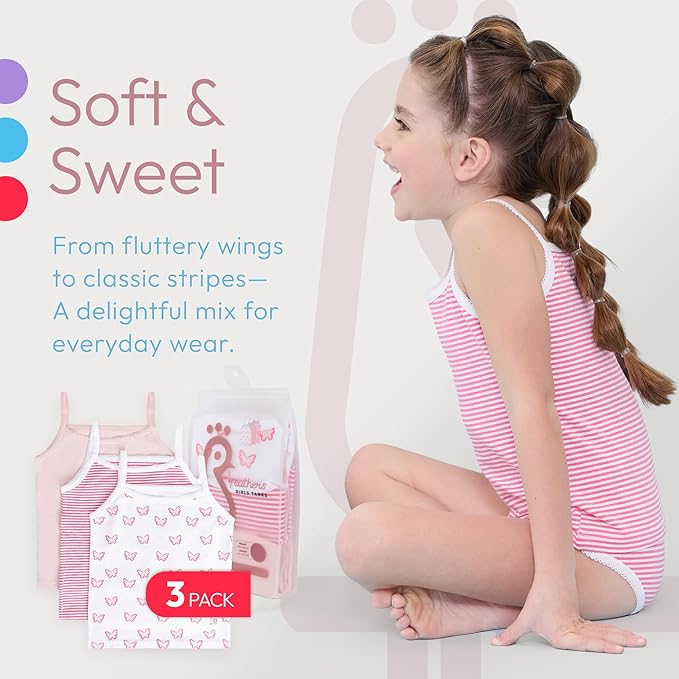 Feathers Girls and Toddler Undershirts - Kids Camisoles - Super Soft Cotton