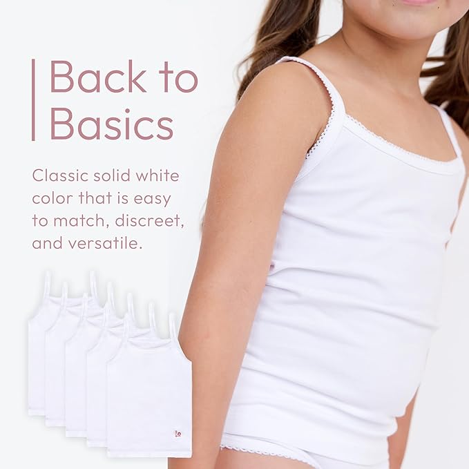 Feathers Girls Undershirts Tagless Camisoles - 5 pk Super Soft Cotton Cami Girls Tank Tops