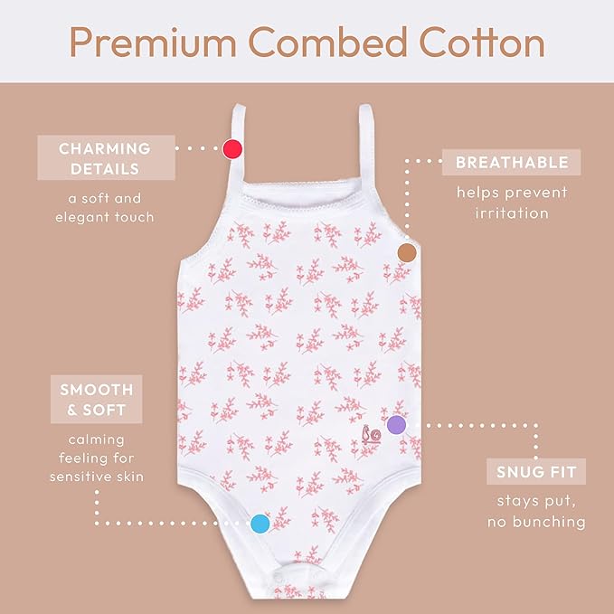 Feathers Leafy Style Tank Top Bodysuits Baby Girl Undershirts – Super Soft One-Piece for Toddler (2 Pack)