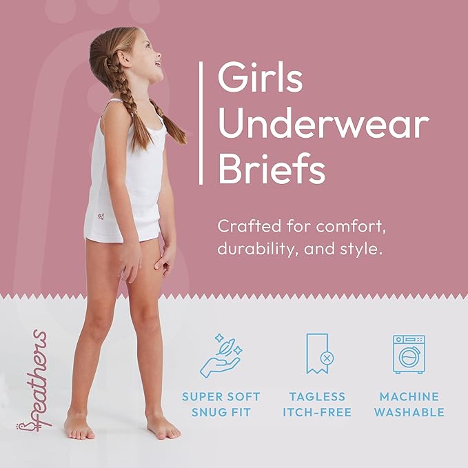 Feathers Solid White Snug Tagless Super Soft Cotton Underwear - Girls Underwear Briefs Panties 5-Pack (White)