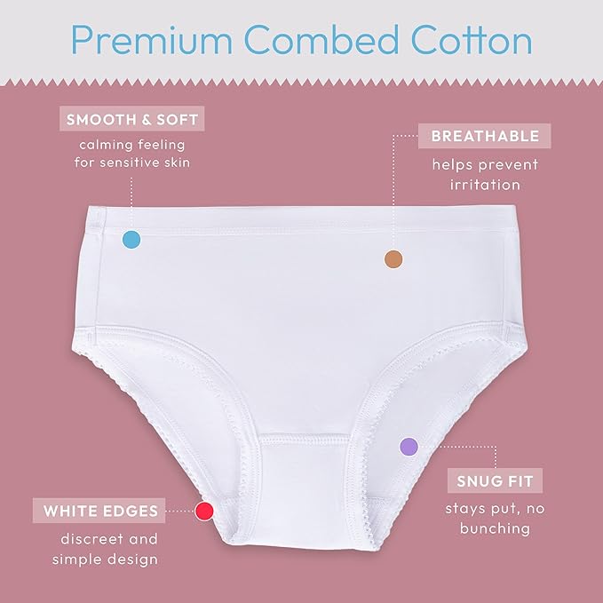 Feathers Solid White Snug Tagless Super Soft Cotton Underwear - Girls Underwear Briefs Panties 5-Pack (White)