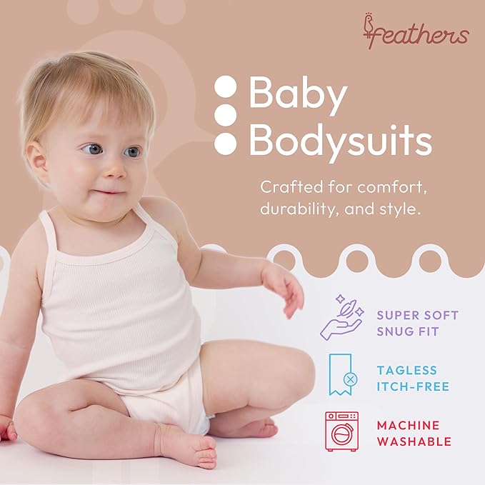 Feathers Super Soft Cotton Tank Top Baby Girl Undershirts – One-Piece Toddler Bodysuit (2 Pack)