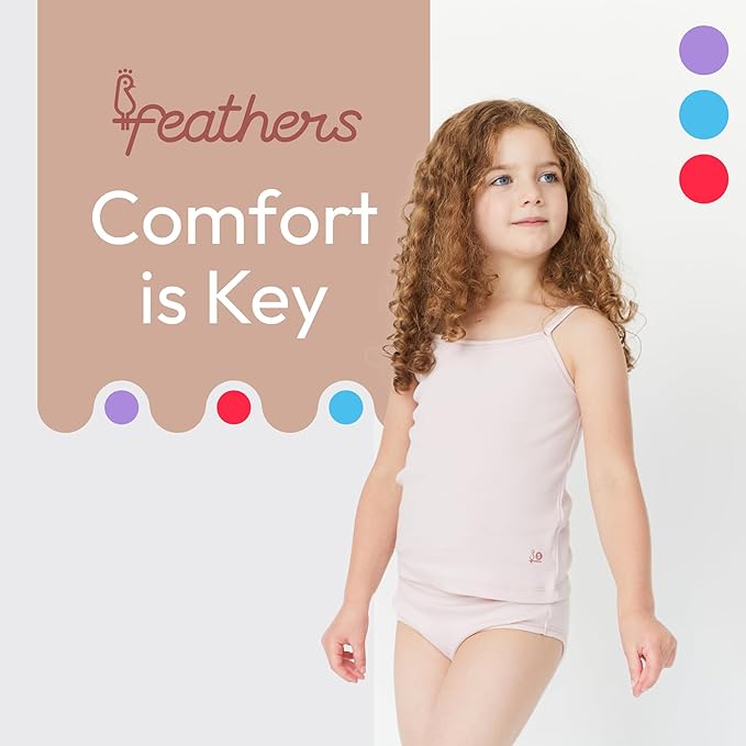 Feathers Super Soft Girls Undershirts Tagless Camisoles – Cotton Cami Girls Tank Tops (3 Pack)