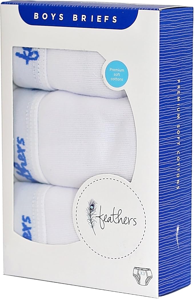 Feathers Boys Solid White Snug Fit Tagless Briefs Underwear - (3/Pack)