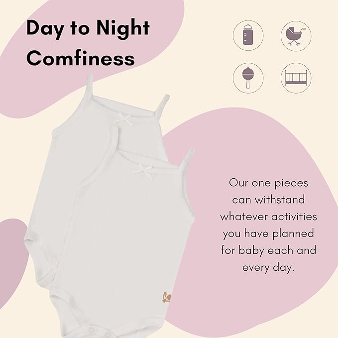Feathers Tank Top Bodysuits for Baby Girl (2 Pack) Super Soft One-Piece Toddler Bodysuit