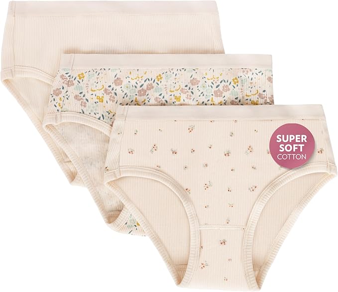 Feathers Floral Print Snug Tagless Cotton Underwear – Girls Underwear Briefs Super Soft Panties (3 Pack)