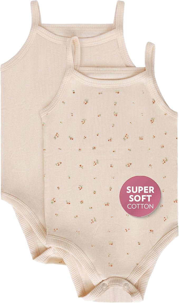 Feathers Super Soft Cotton Tank Top Baby Girl Undershirts – One-Piece Toddler Bodysuit (2 Pack)