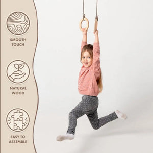 Wooden Gymnastic Rings for Kids – Indoor Climbing Fun - KiddoLux