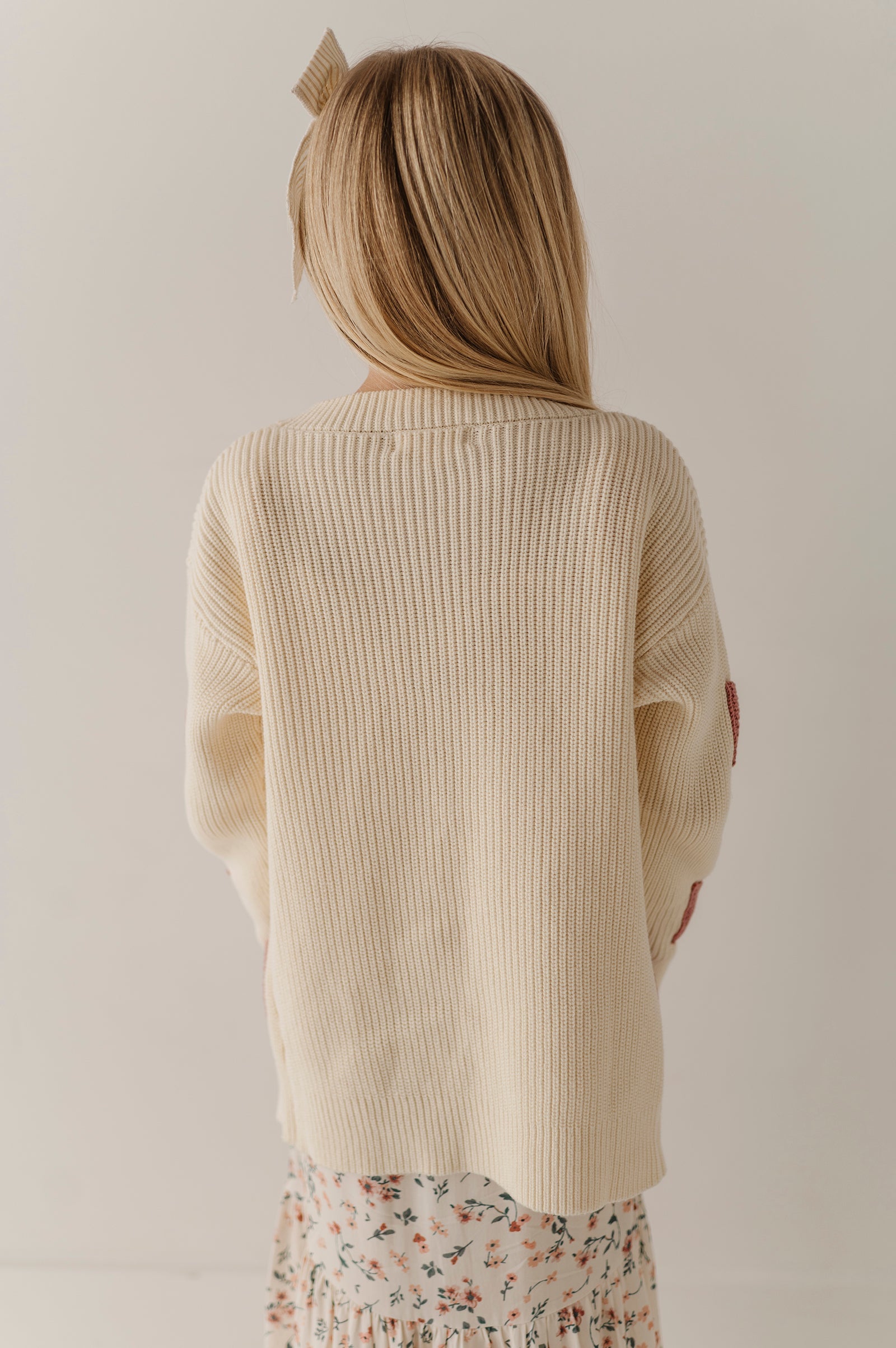 Girls Bow Cardigan in Wild Rosewood