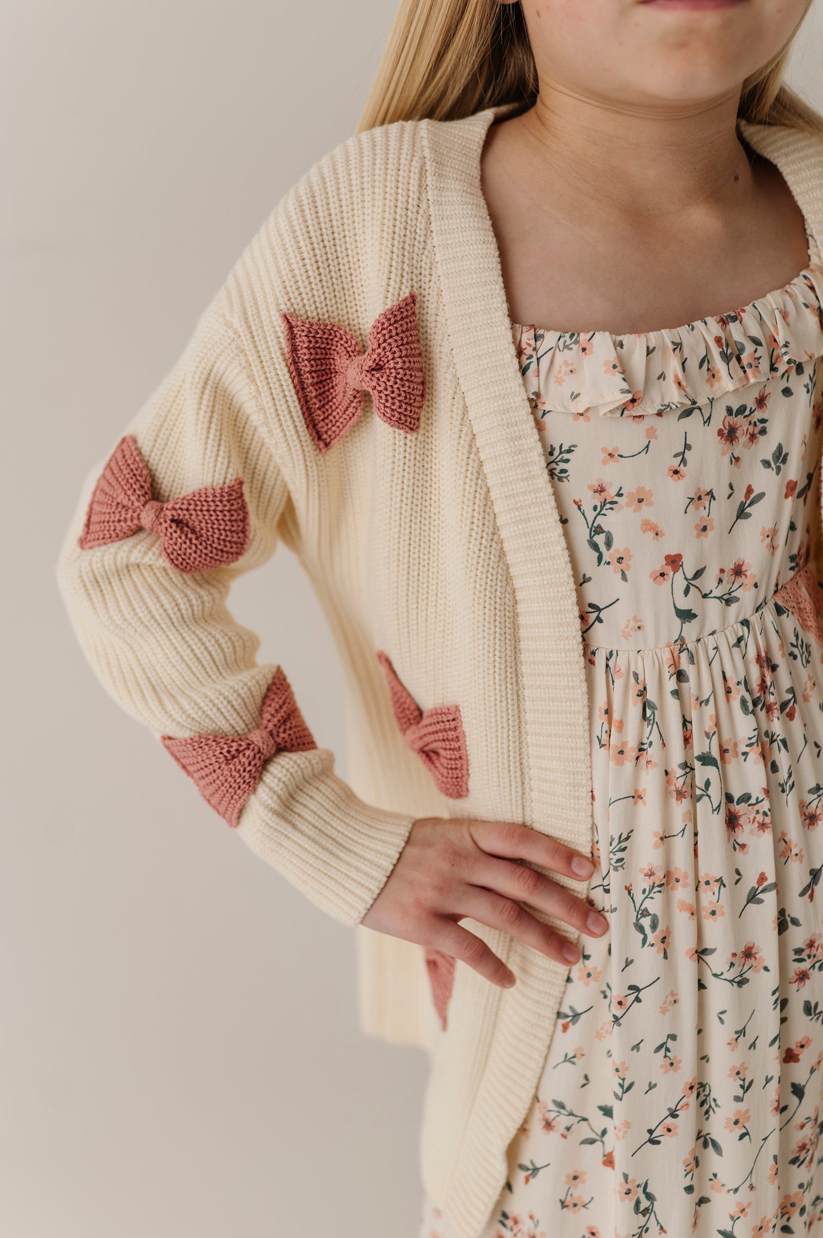 Girls Bow Cardigan in Wild Rosewood