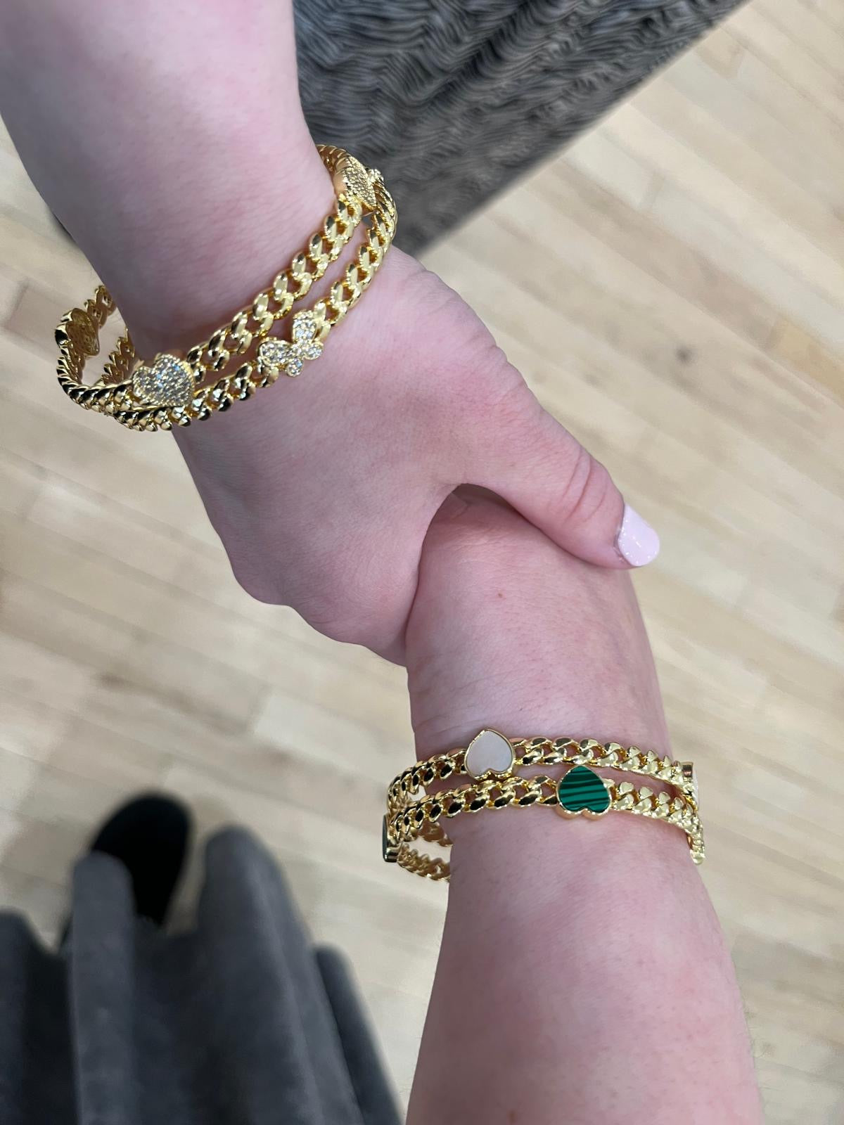Link Bangle Accented With Cz Hearts