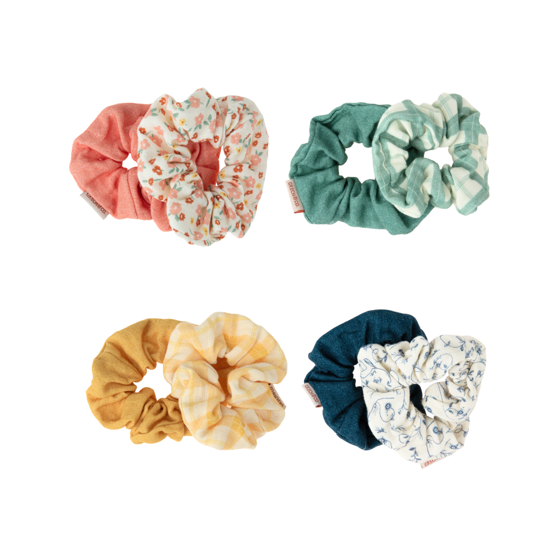 Hair Scrunchies  Set of 2 | Organic Cotton | Sunset Meadow