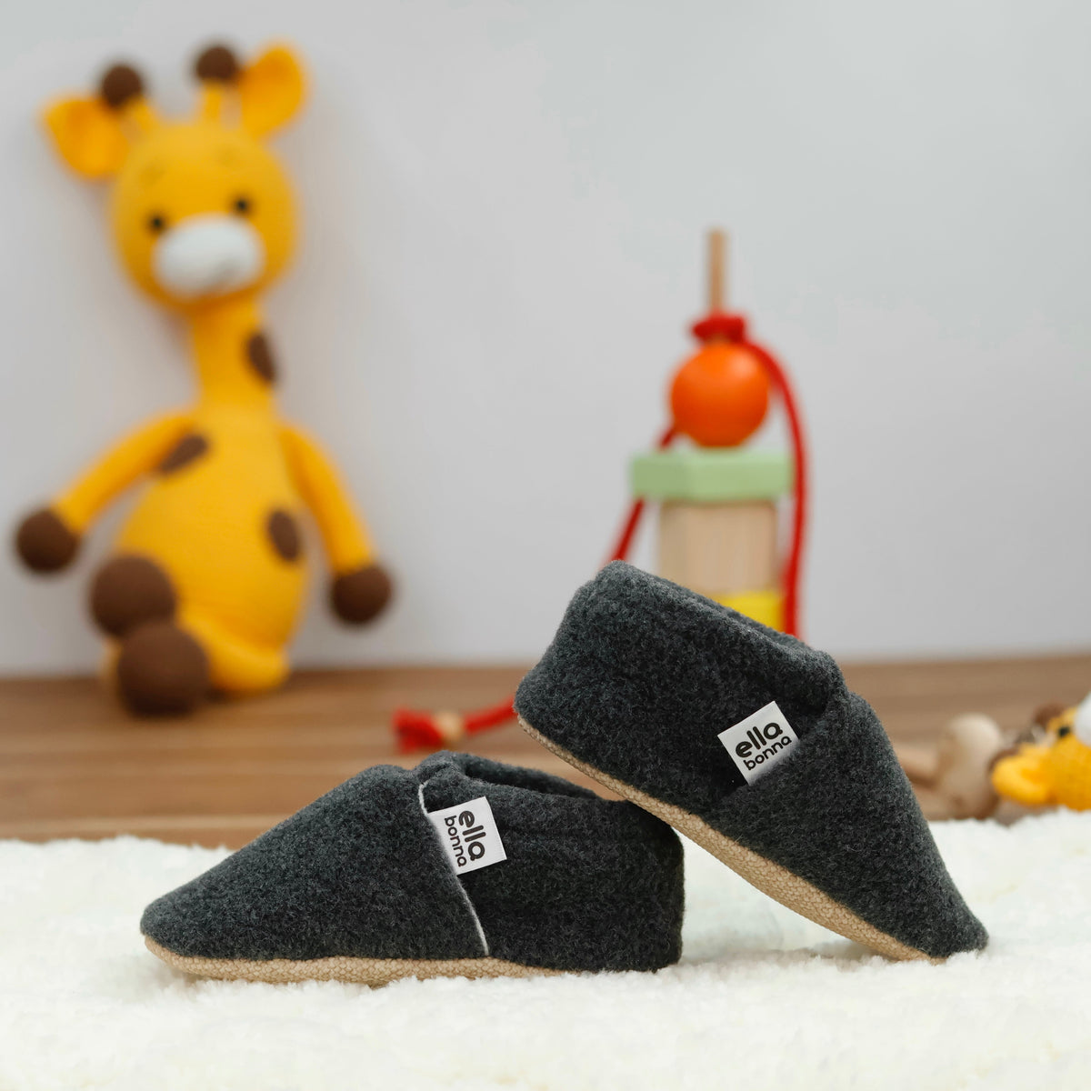 Fleece Soft Sole Baby Moccasins – Anthracite