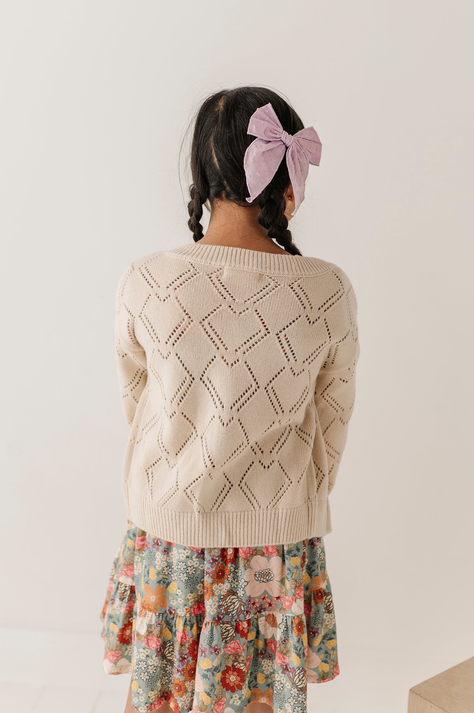 Girls Textured Sweater Cardigan in Textured Cream