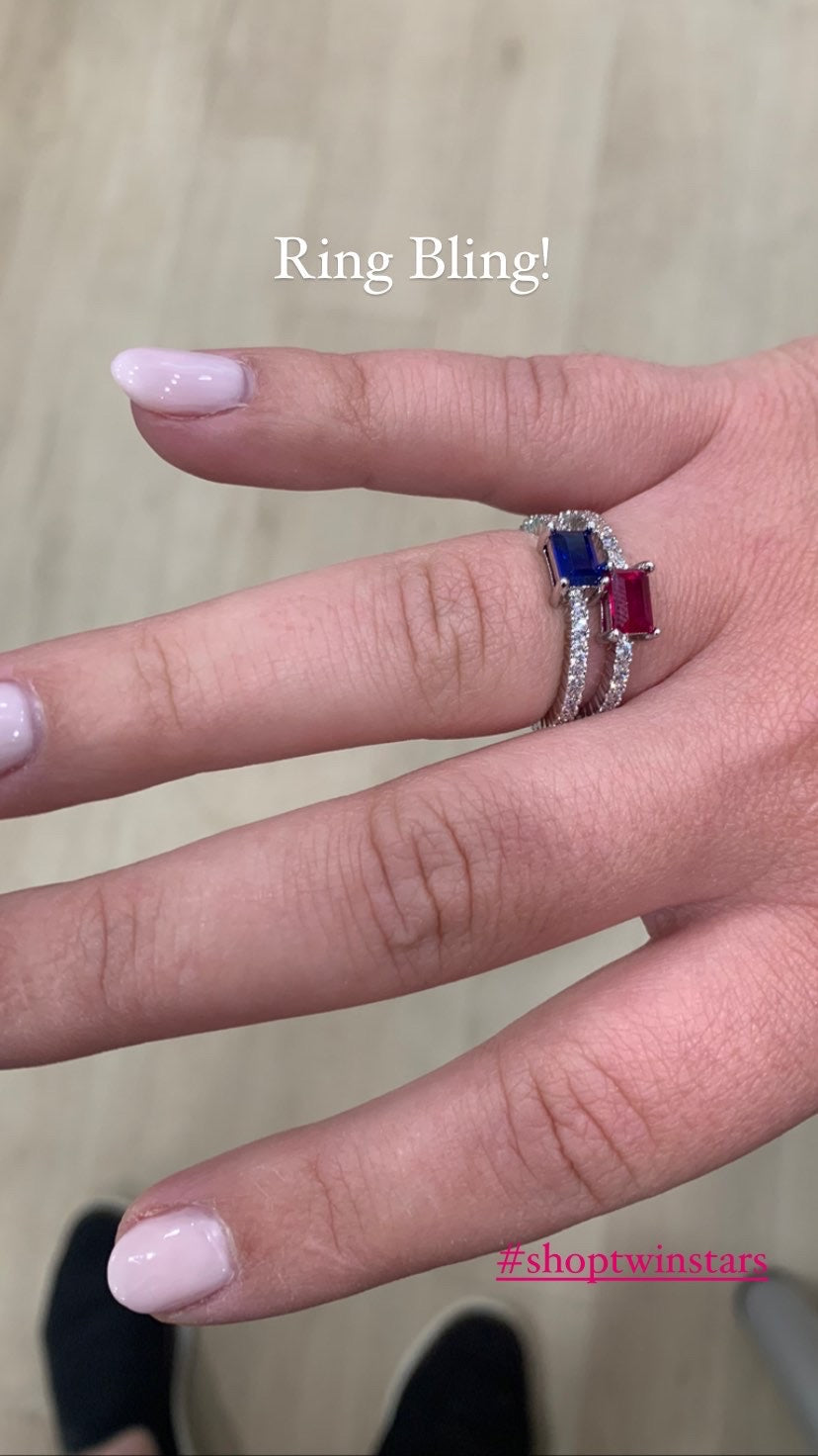 Rhodium Plated Cz Eternity Ring- Color Center Stone