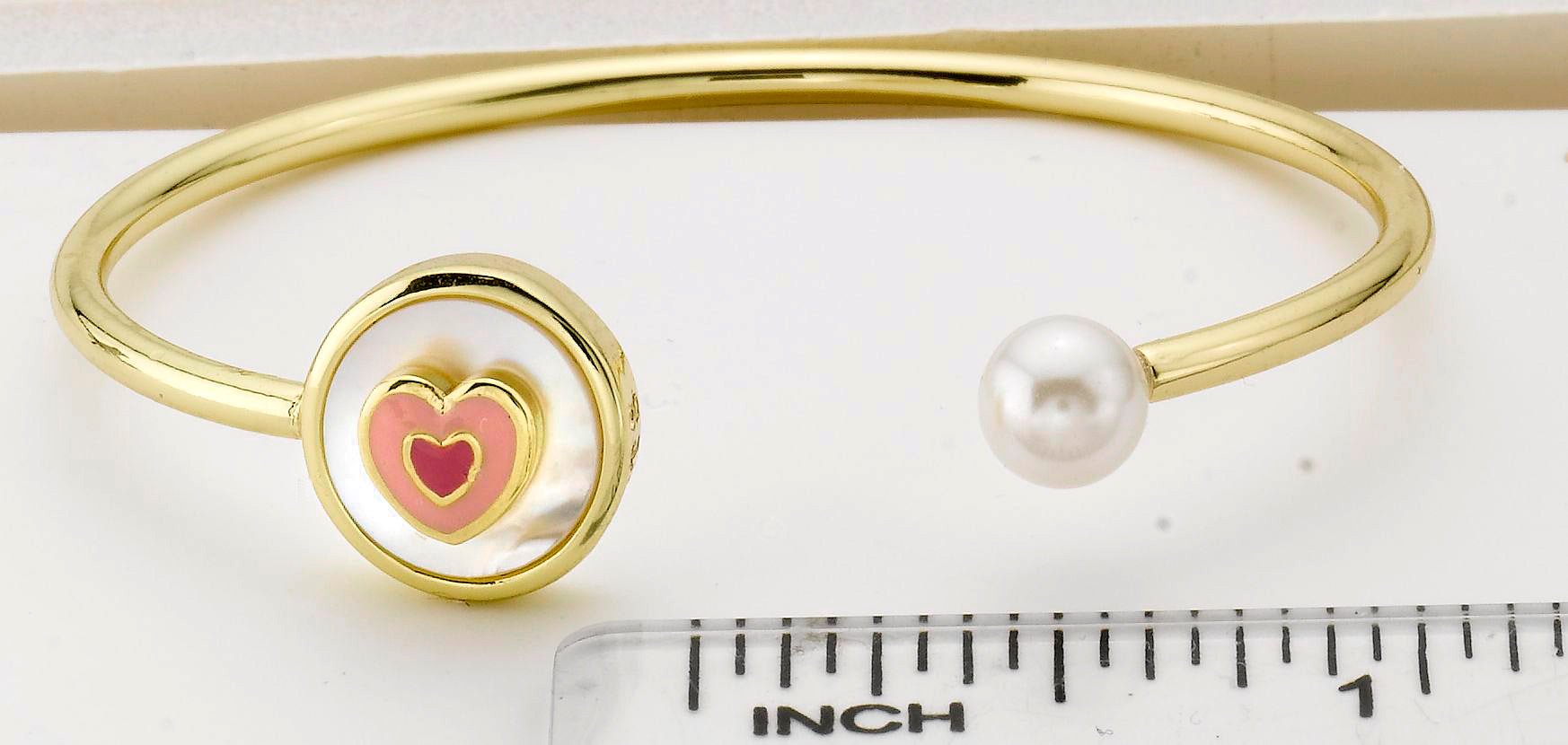 Enamel Heart and Pearl Bangle