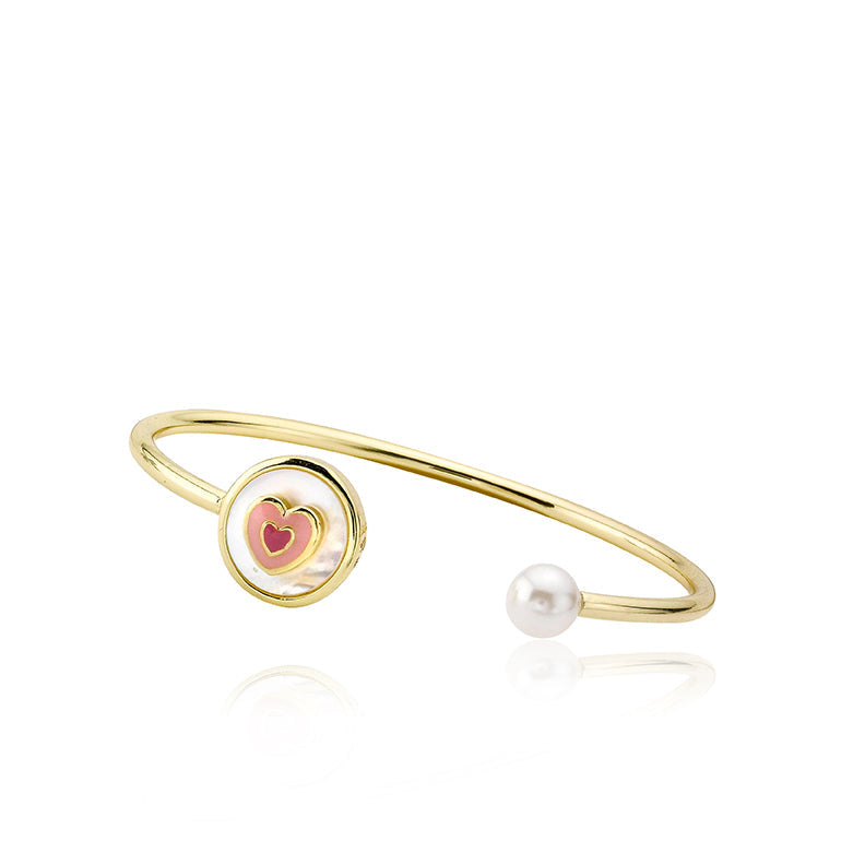 Enamel Heart and Pearl Bangle