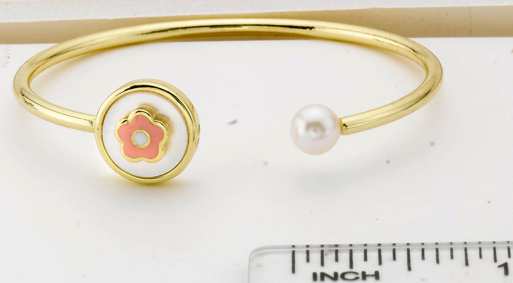 Enamel Flower and Pearl Bangle