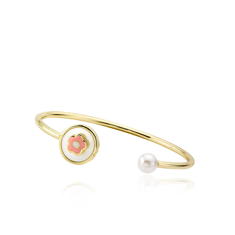Enamel Flower and Pearl Bangle