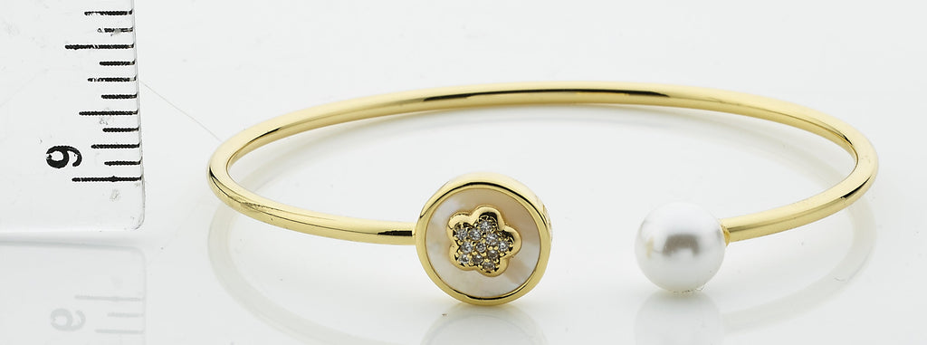 Cz Flower and Pearl Bangle