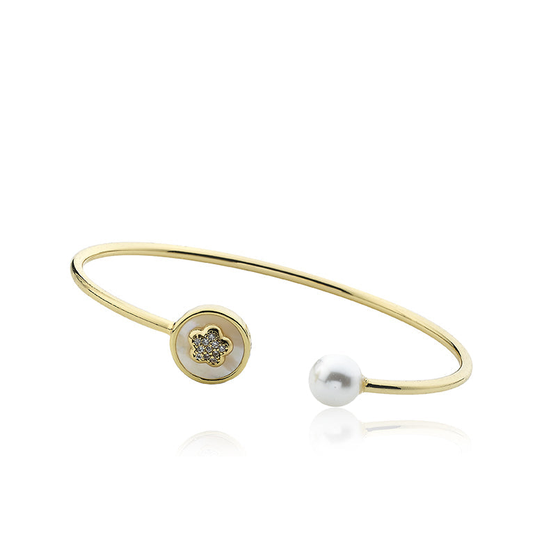 Cz Flower and Pearl Bangle