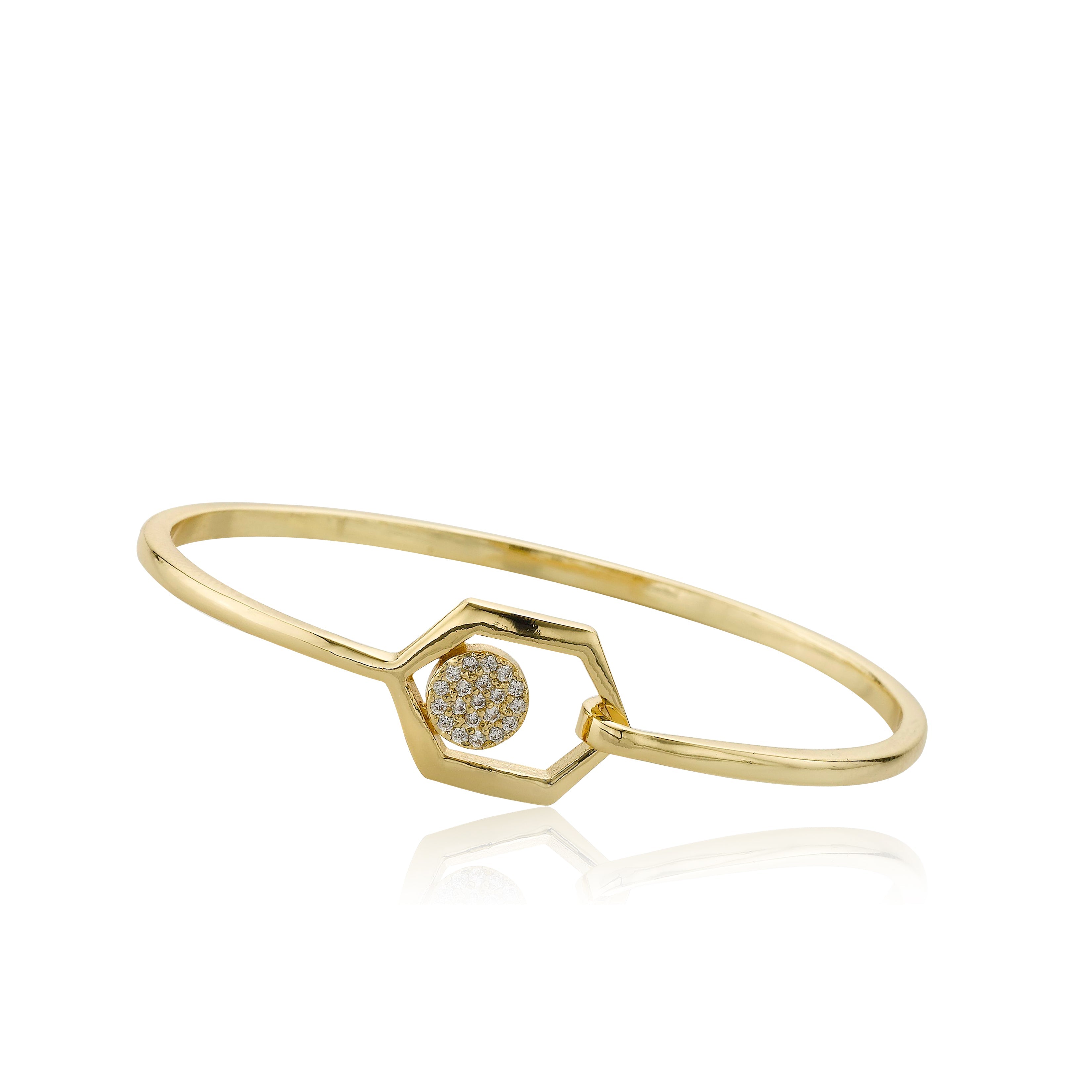14k Gold Plated Bangle Accented With Floating Cz Circle