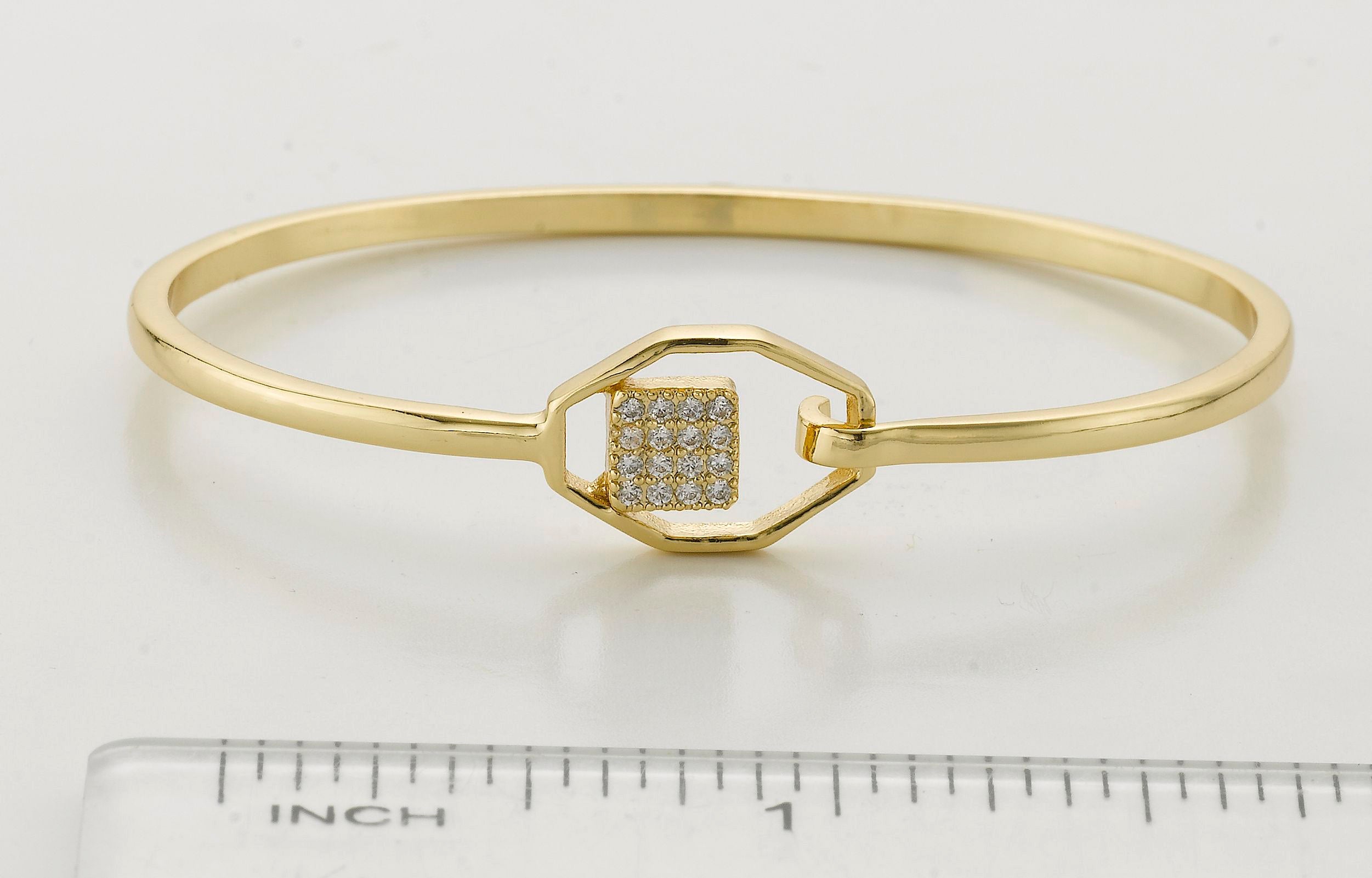 14k Gold Plated Bangle Accented With Floating Cz Square