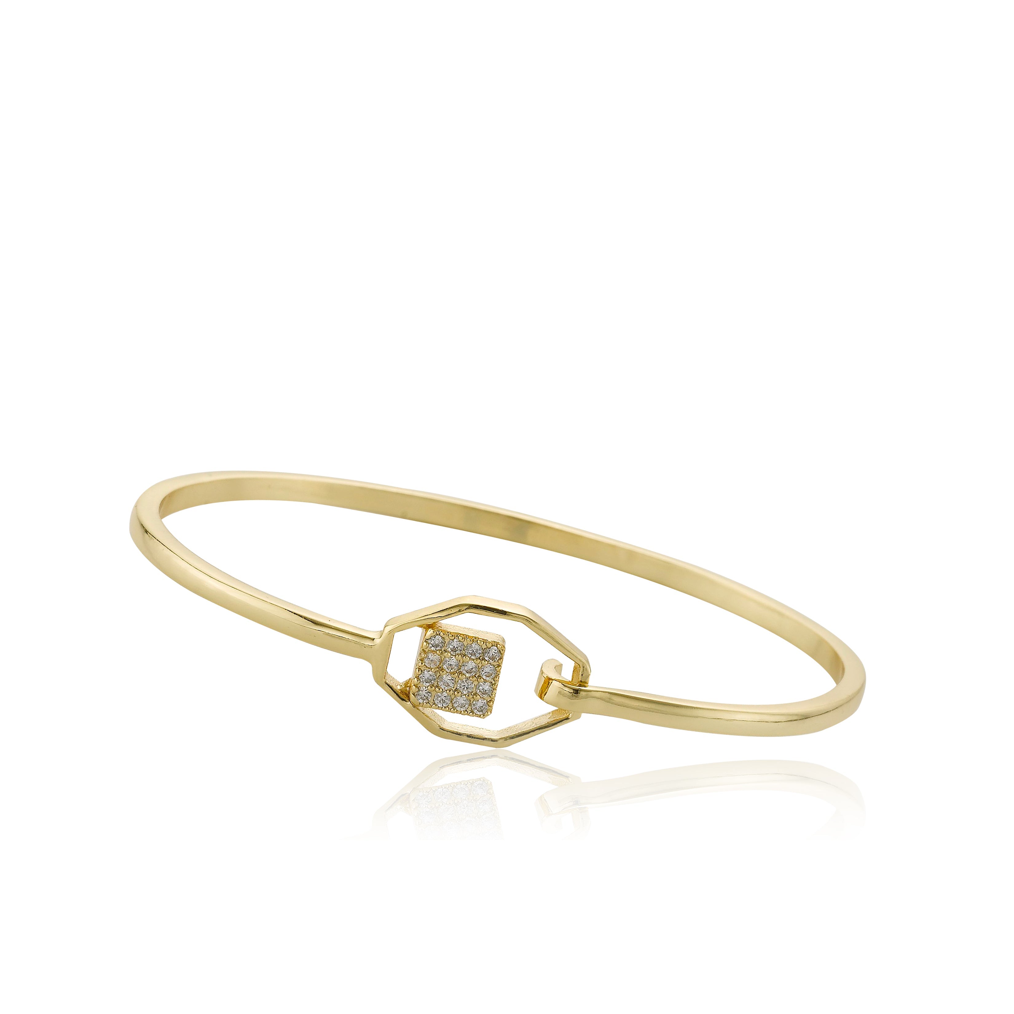 14k Gold Plated Bangle Accented With Floating Cz Square