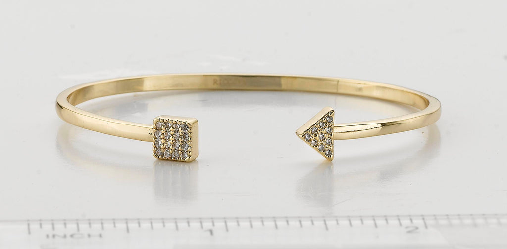 14K Gold Plated Cuff Bangle Accented With CZ Shapes