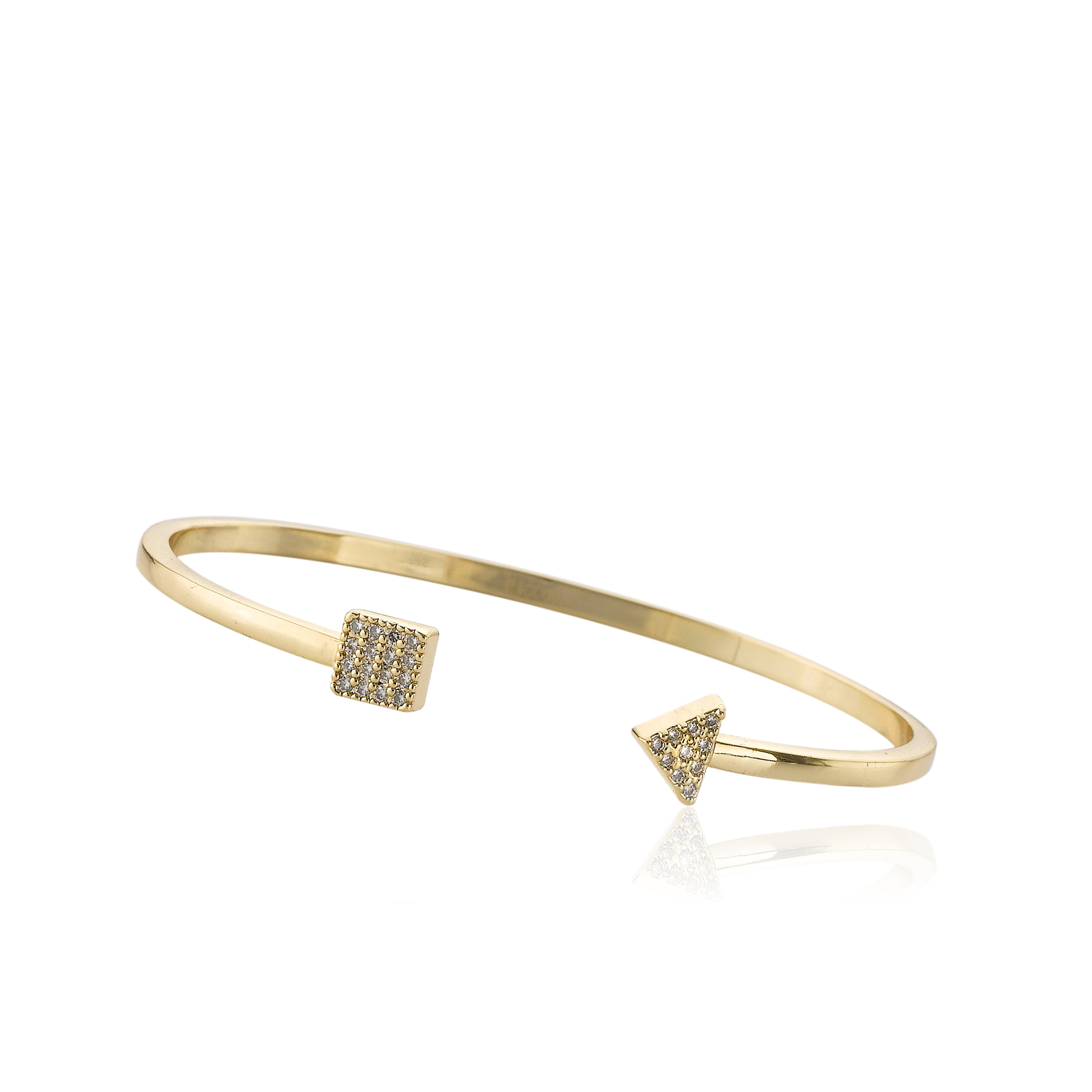 14K Gold Plated Cuff Bangle Accented With CZ Shapes