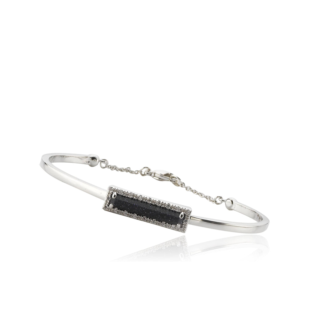 Sand Stone Rhodium Plated and CZ And Blue Stone Rectangle Bangle