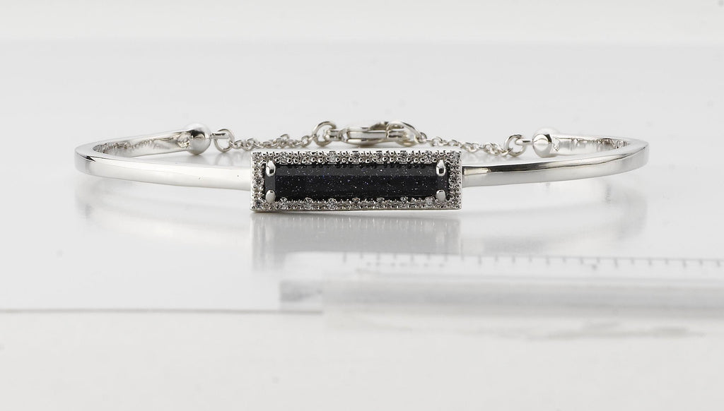 Sand Stone Rhodium Plated and CZ And Blue Stone Rectangle Bangle