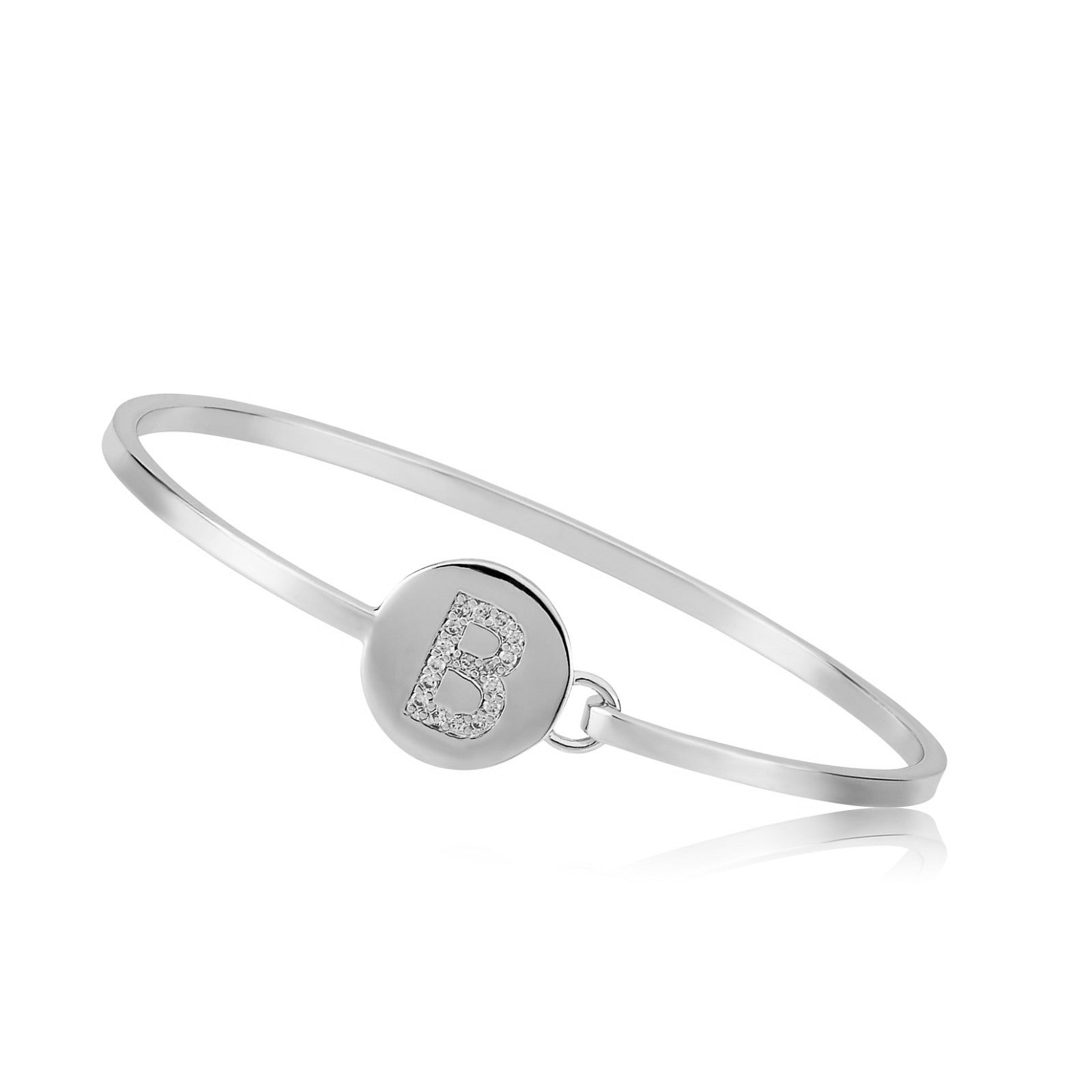 Rhodium Initial Disc Bangle