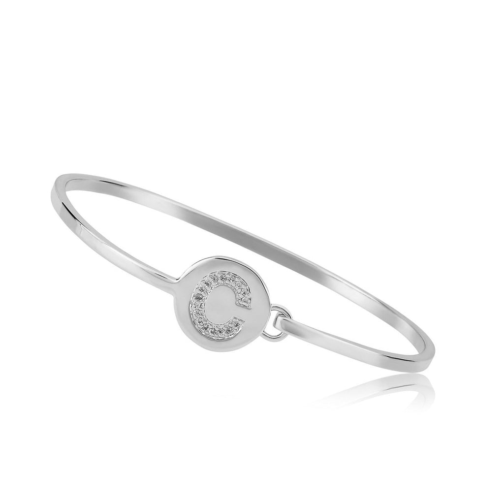Rhodium Initial Disc Bangle