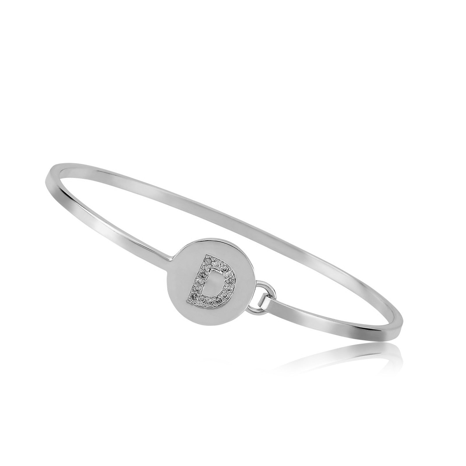 Rhodium Initial Disc Bangle