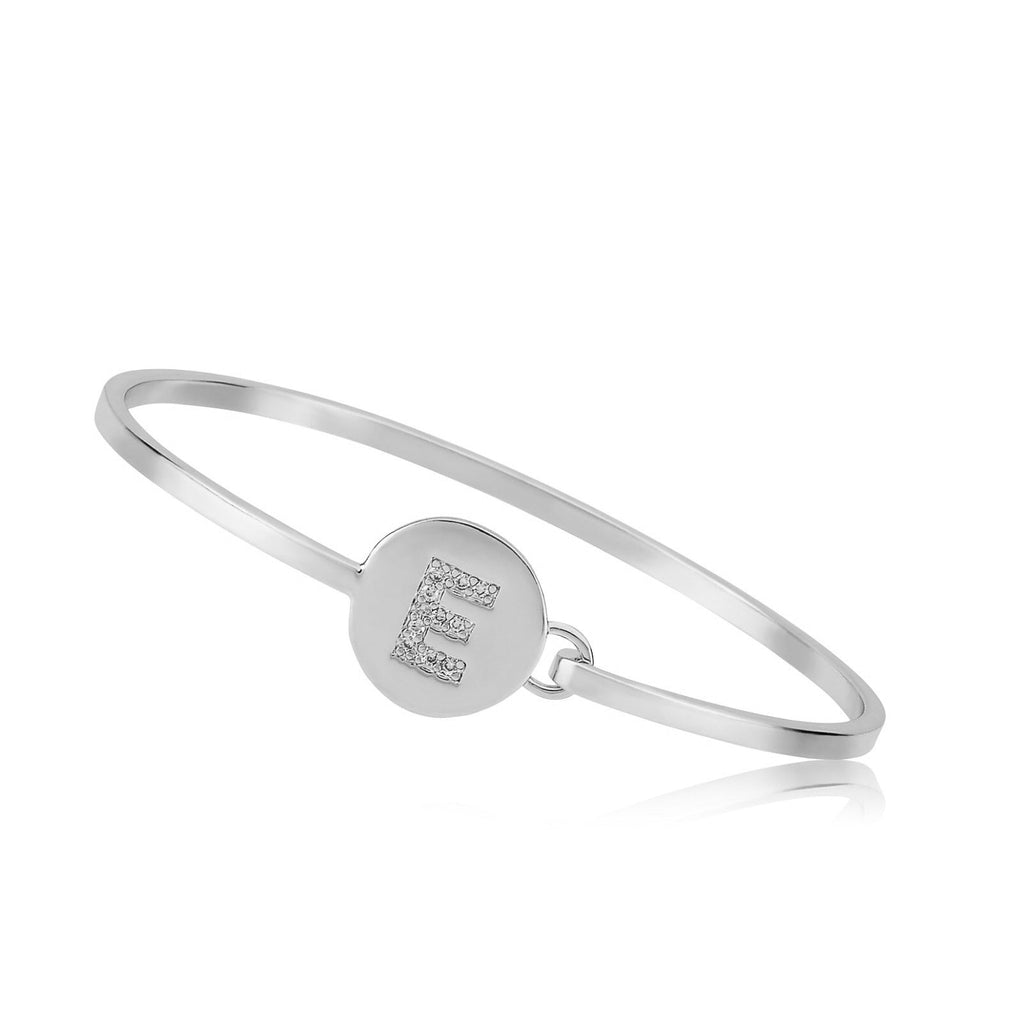Rhodium Initial Disc Bangle
