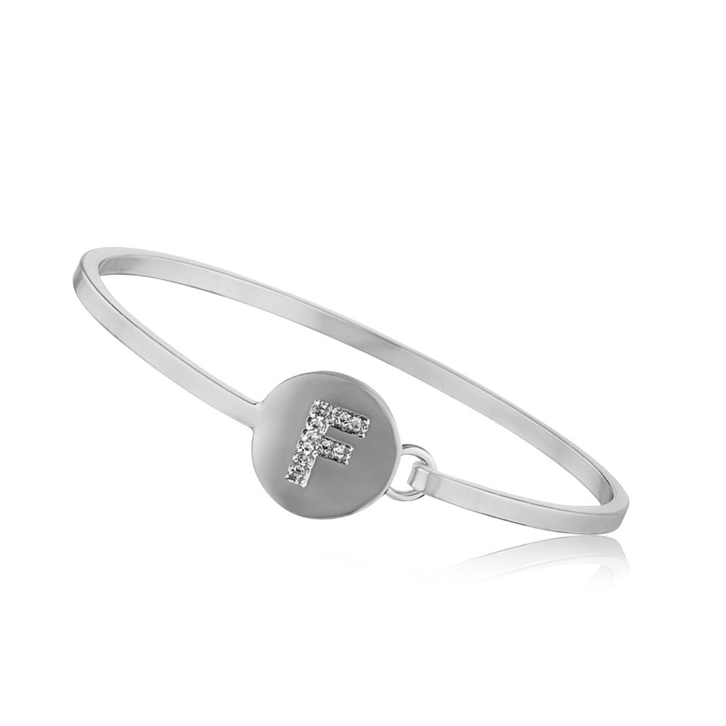 Rhodium Initial Disc Bangle