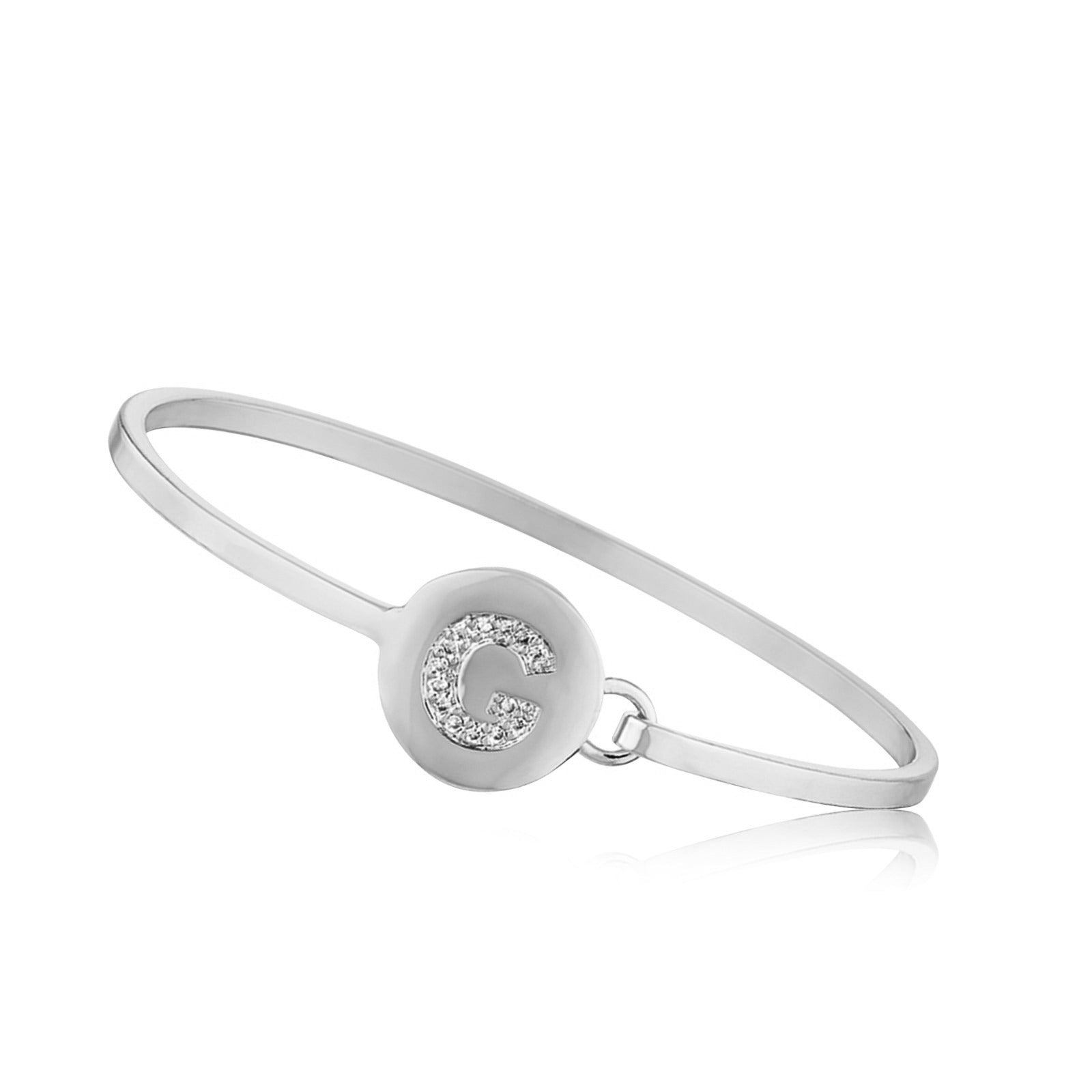 Rhodium Initial Disc Bangle