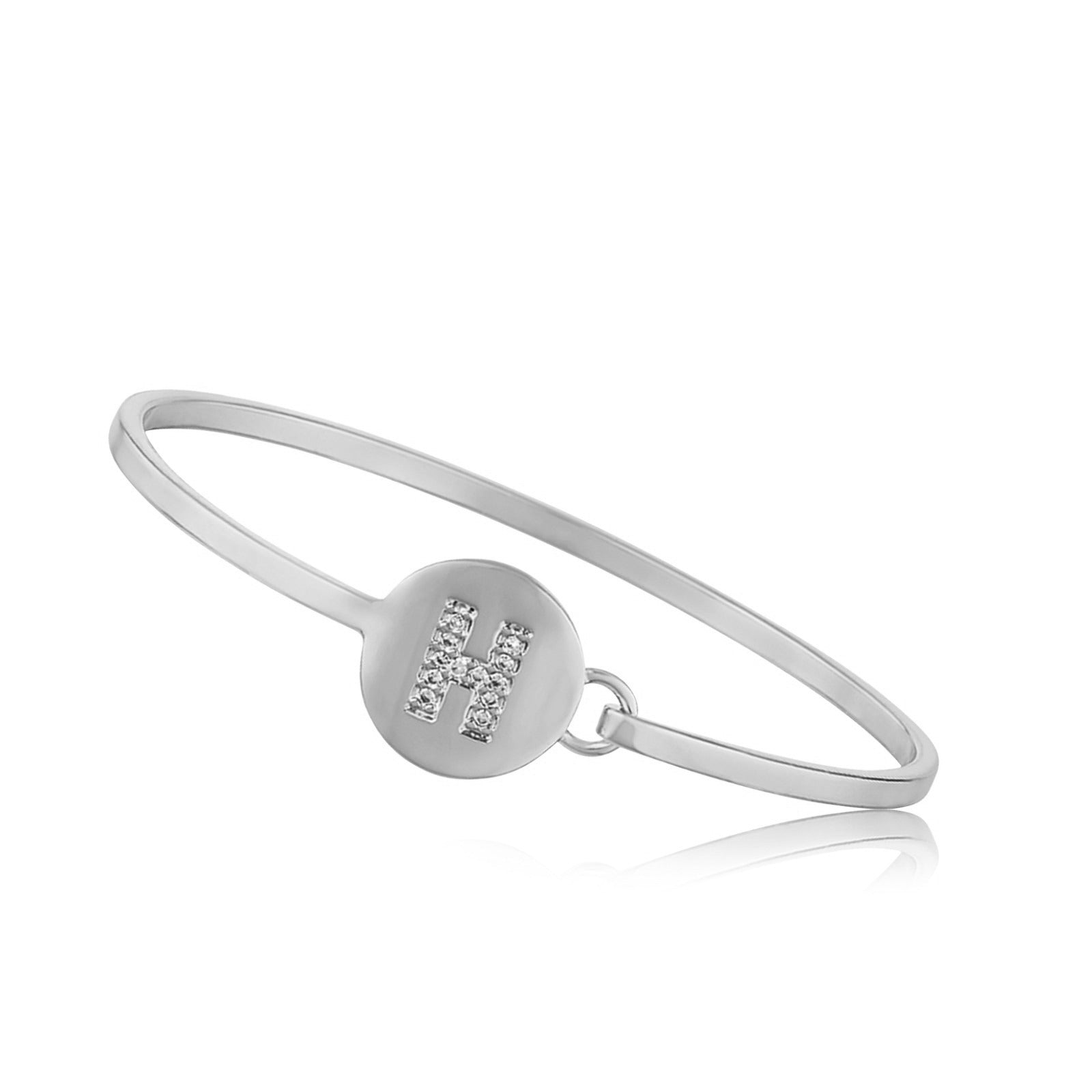 Rhodium Initial Disc Bangle