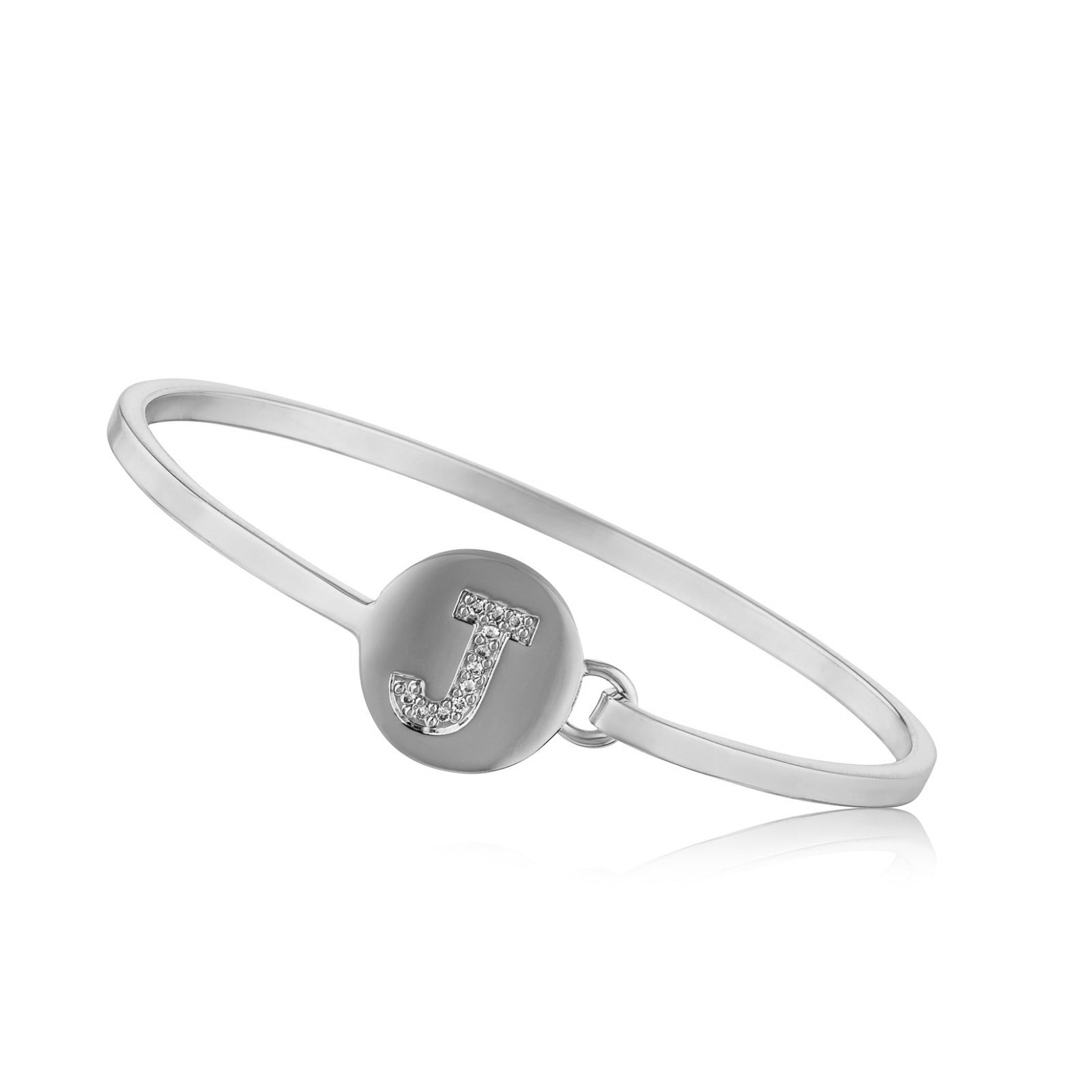 Rhodium Initial Disc Bangle