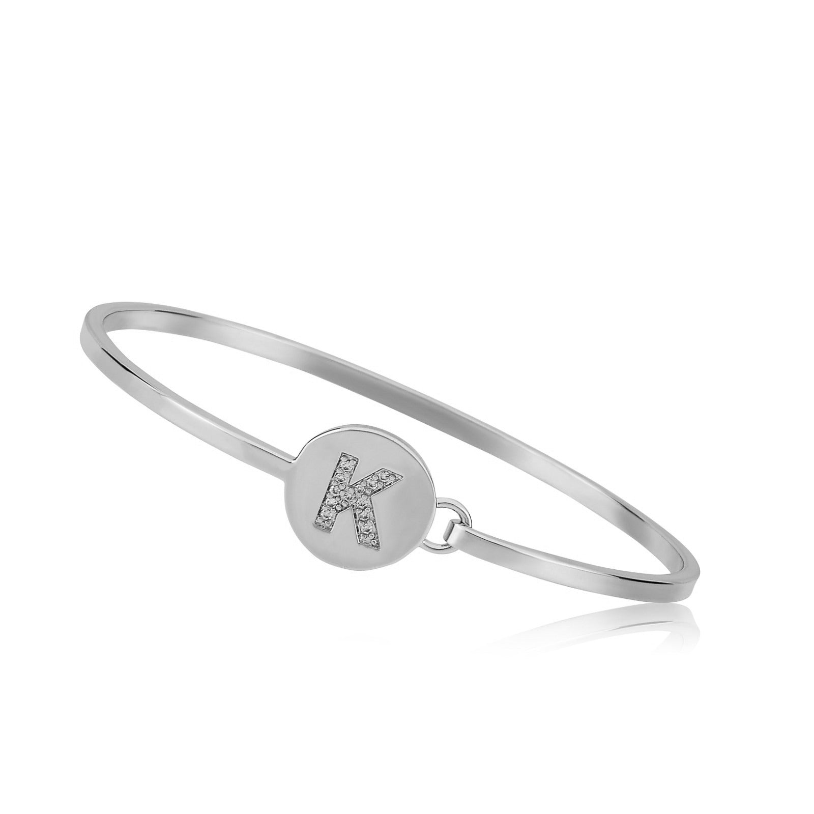 Rhodium Initial Disc Bangle