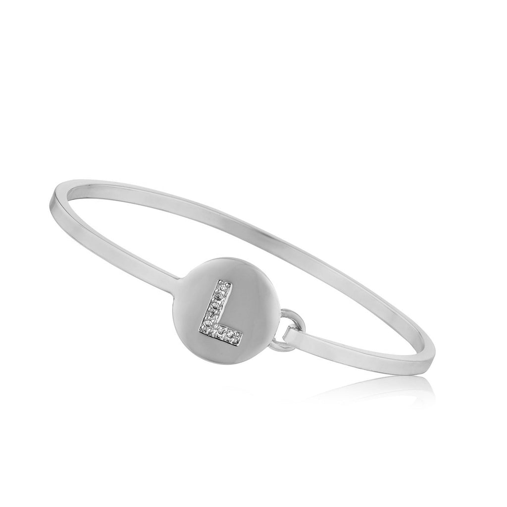 Rhodium Initial Disc Bangle