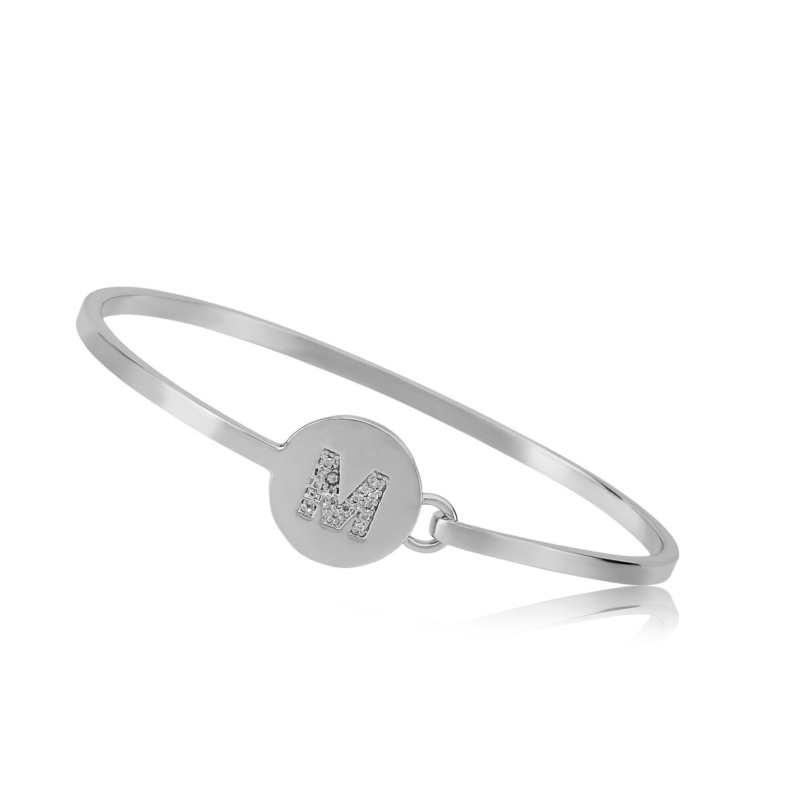 Rhodium Initial Disc Bangle