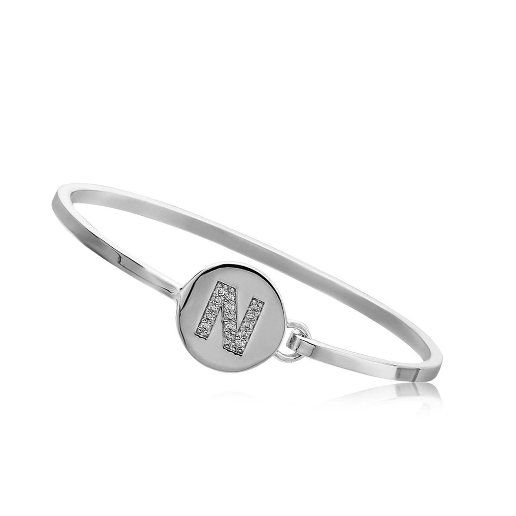 Rhodium Initial Disc Bangle