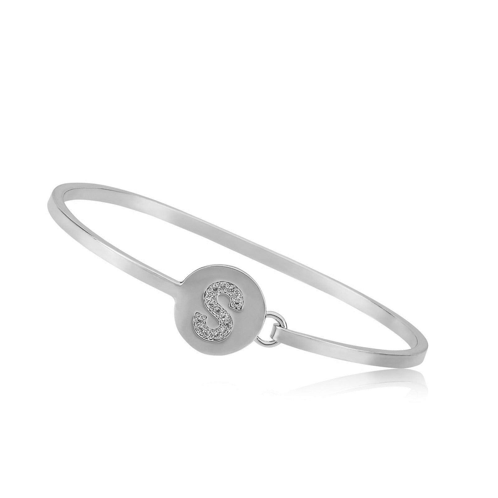 Rhodium Initial Disc Bangle