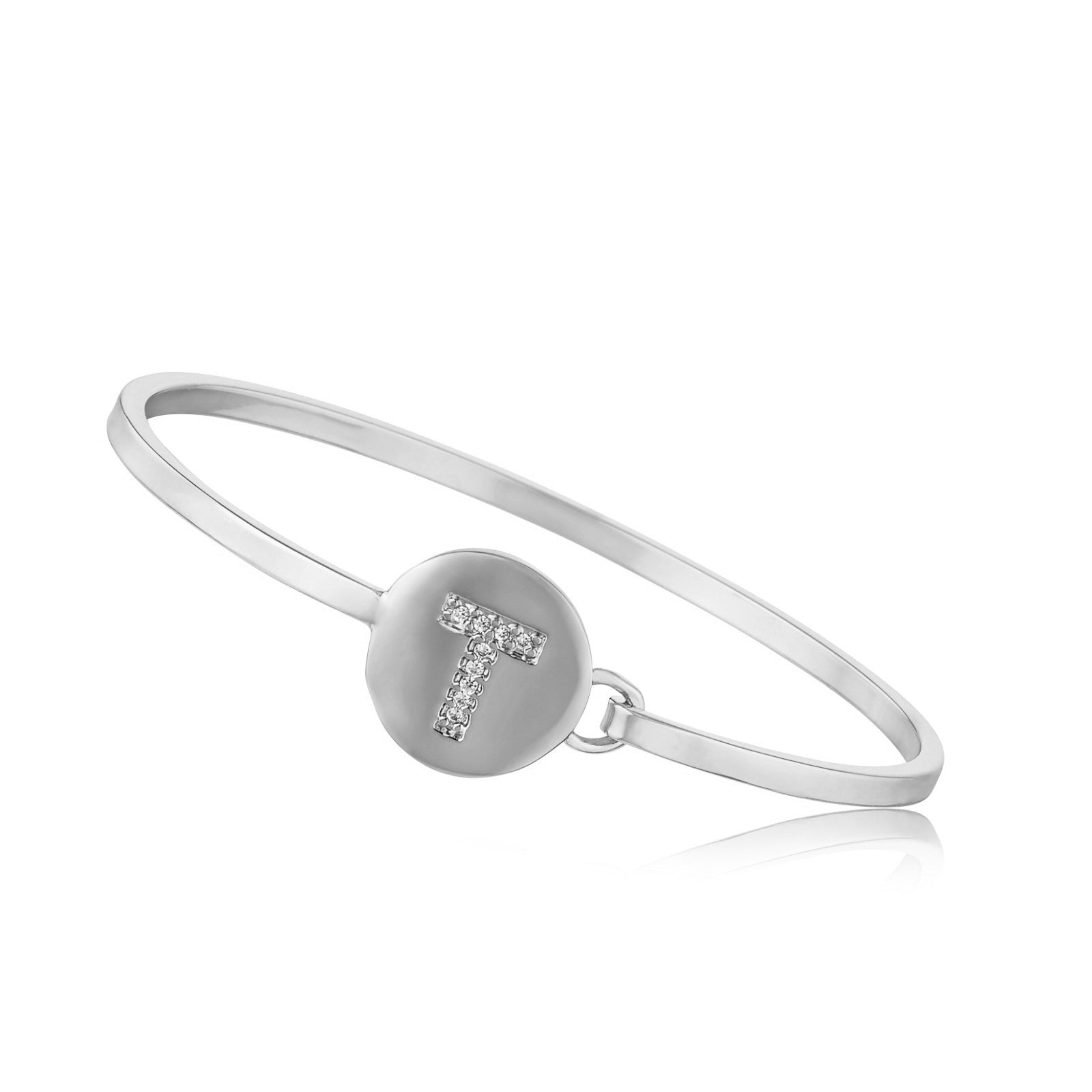 Rhodium Initial Disc Bangle