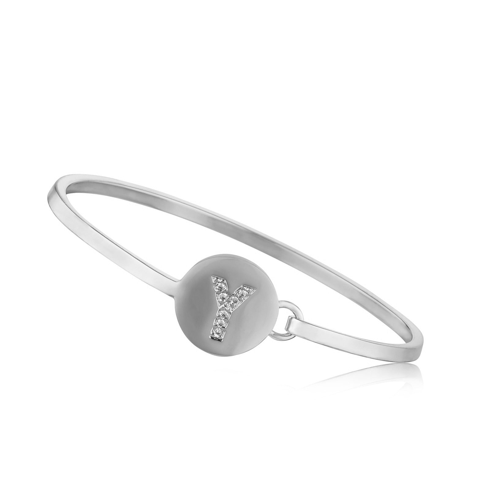 Rhodium Initial Disc Bangle
