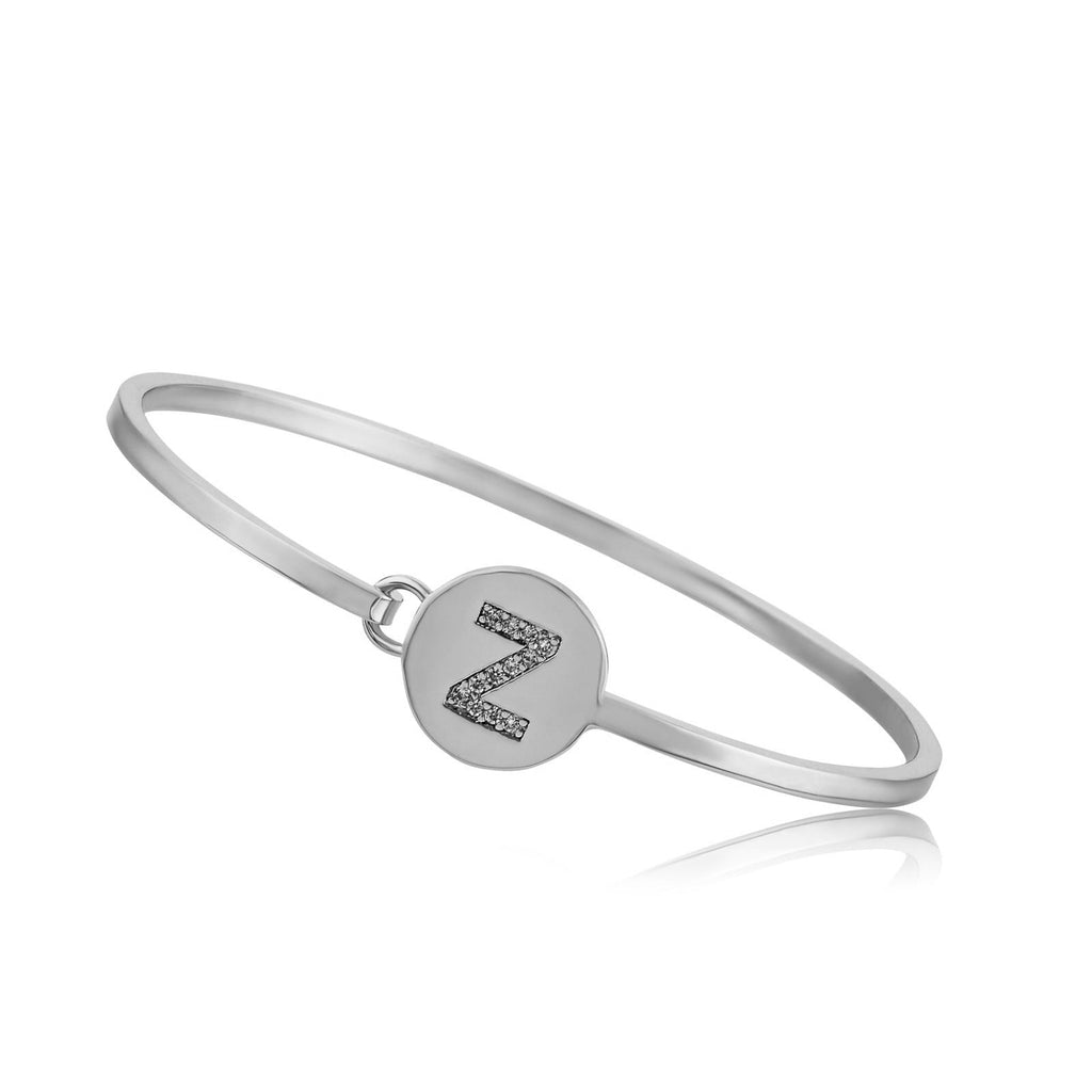 Rhodium Initial Disc Bangle